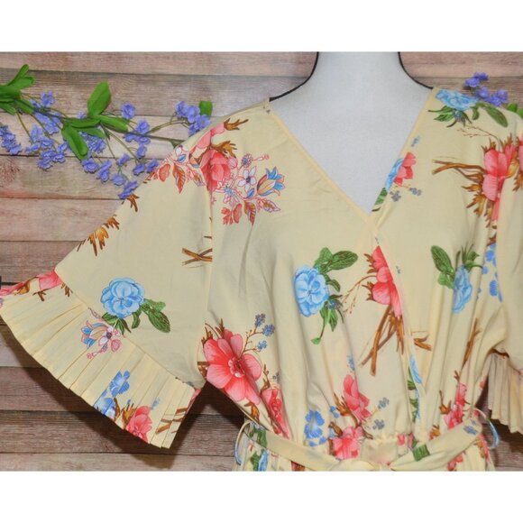 Shein Curve Womens 3XL Butter Yellow Floral Maxi Dress Faux Wrap Cottage Core - Picture 3 of 12